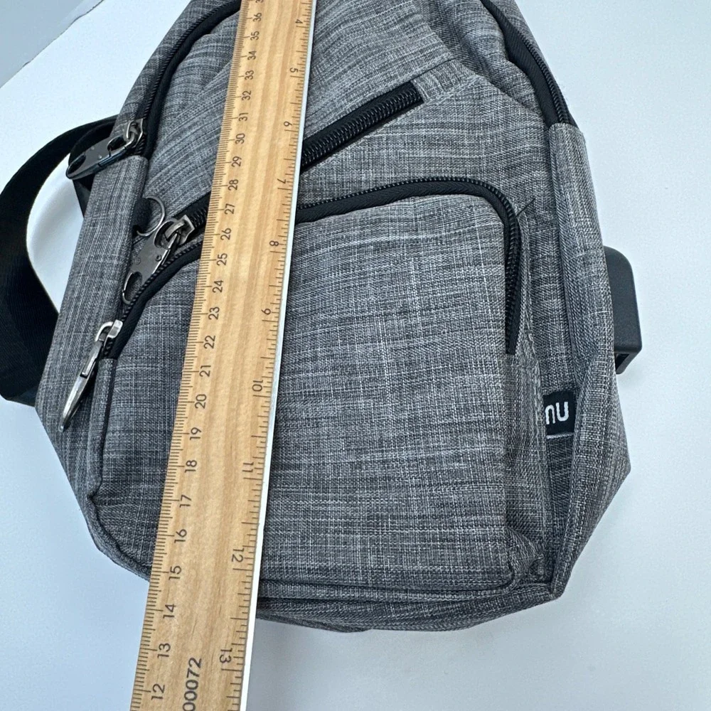 NuPouch Gray Crossbody Sling Bag with USB Charging Port Travel Tech Backpack